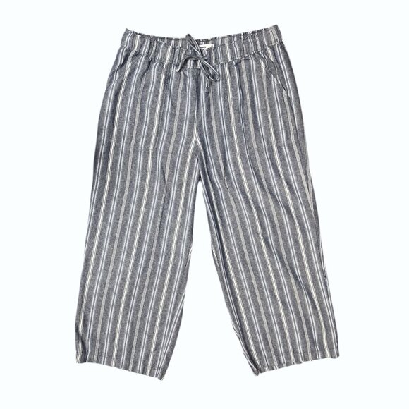 Sonoma Linen Wide Leg Ankle Pants Women's Plus Size 0X Striped Elastic Waist - Picture 1 of 5